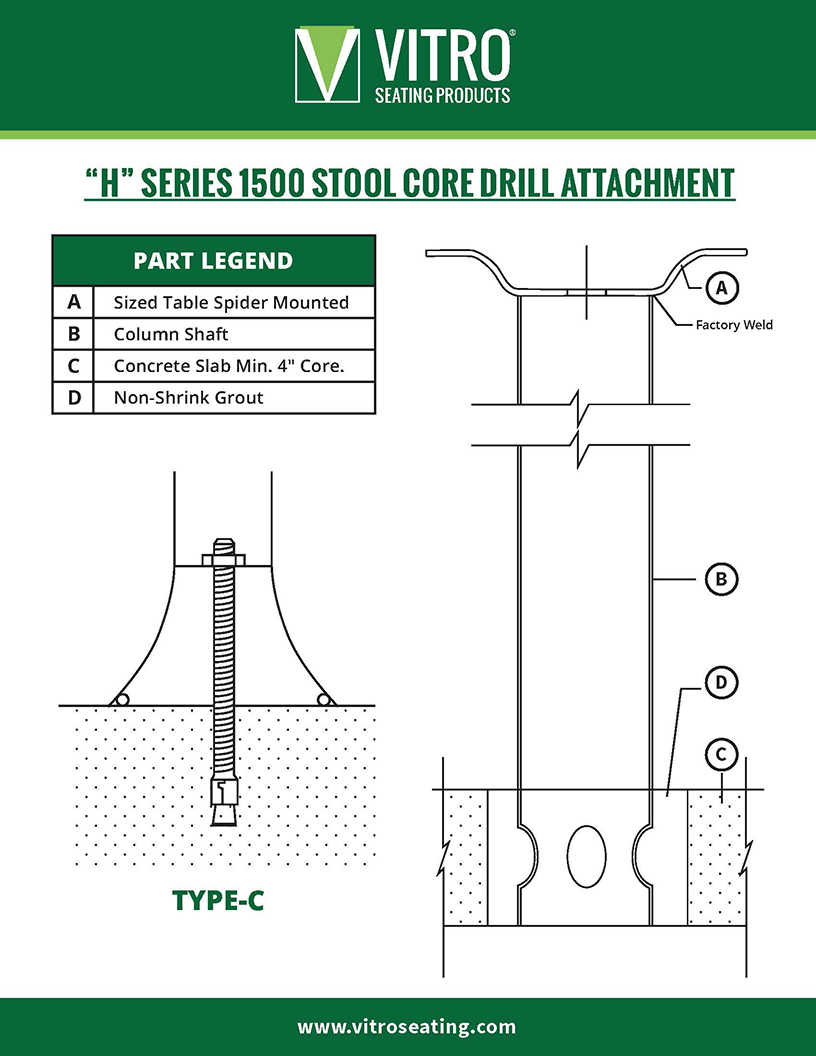 H_series_1500_Stool_CoreDrill_attachment | Vitro Seating Products
